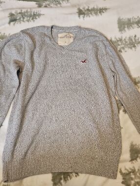 Hollister Light Gray Crewneck Sweater with Red Logo